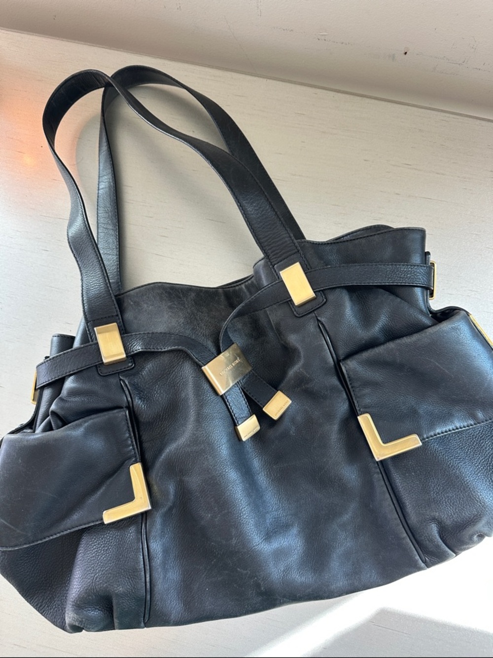 Michael Kors Black Leather Tote Bag with Gold Accents - Women